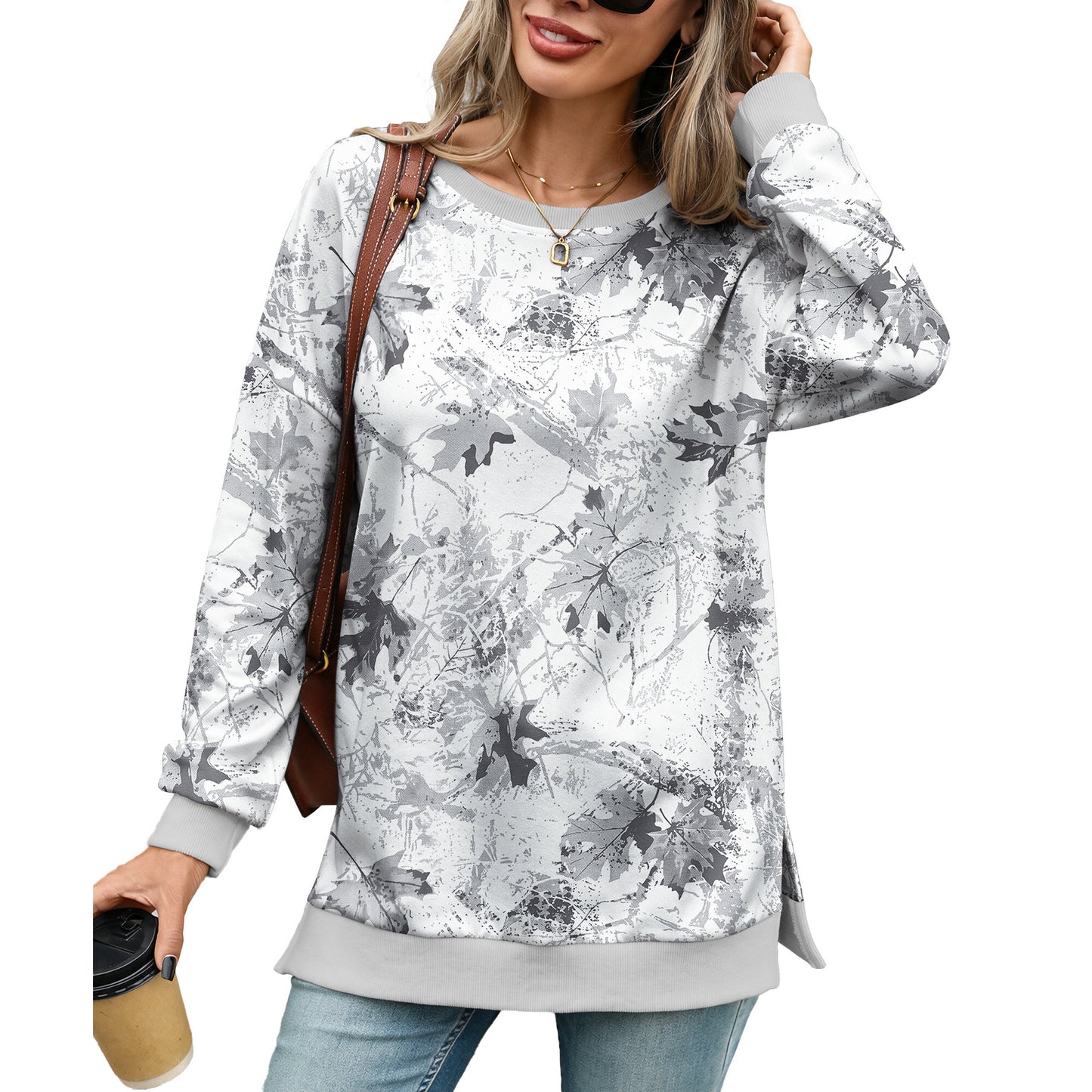 Women's Crewneck Sweatshirt Camo Print Long Sleeve Pullover