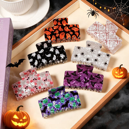 Halloween Ghost Spider Skull Print Claw Hair Clip