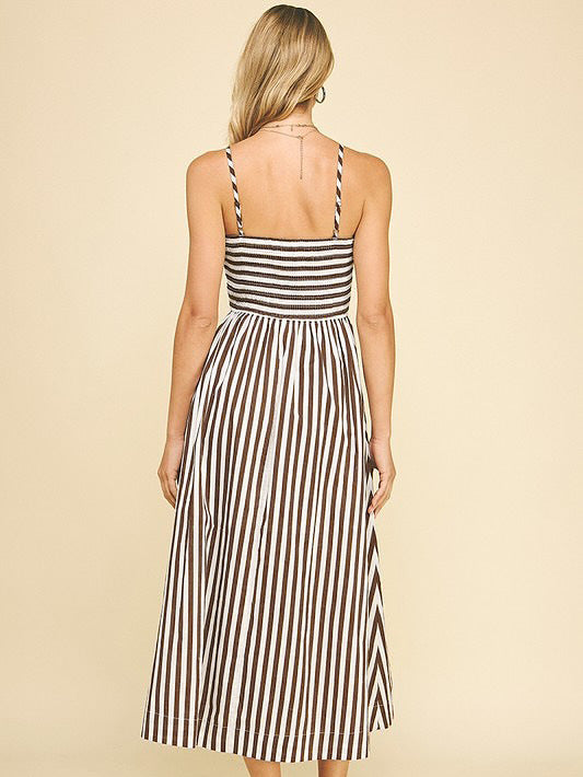 Striped Maxi Dress Smocked Spaghetti Strap Resort Dress