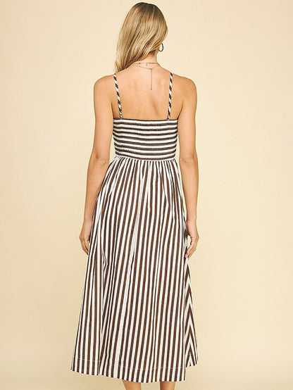 Striped Maxi Dress Smocked Spaghetti Strap Resort Dress