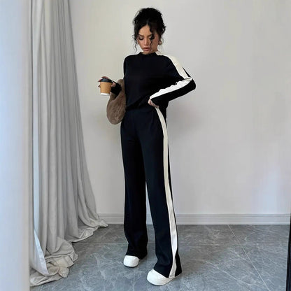 Color Block Raglan Top Wide Leg Pants Lounge Set