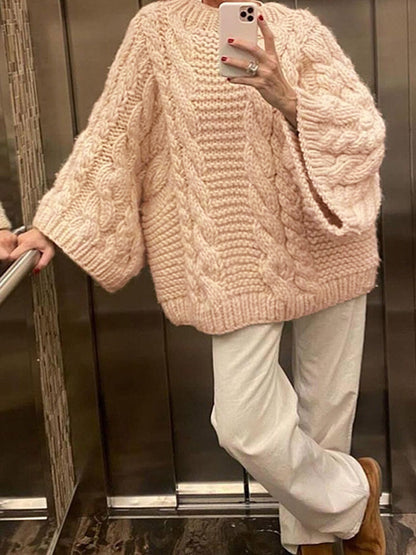 Women's Oversized Chunky Cable Knit Crew Neck Sweater