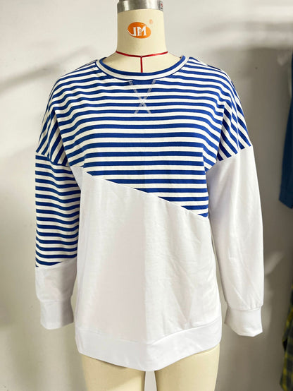 Women's Colorblock Striped Crewneck Sweatshirt Oversized