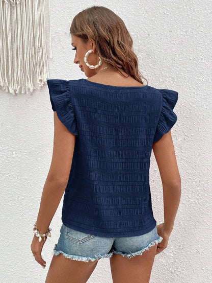 Women’s Square Neck Ruffle Sleeve Smocked Summer Top