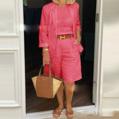 Women's Linen Blazer Bermuda Shorts Matching Set