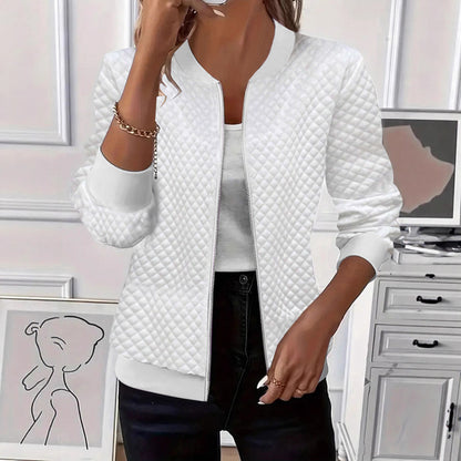 Women Quilted Zip Up Jacket Casual Lightweight Long Sleeve