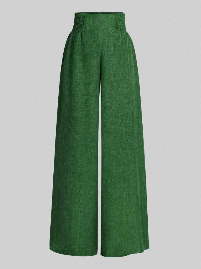 High Waist Linen Look Wide Leg Resort Pants