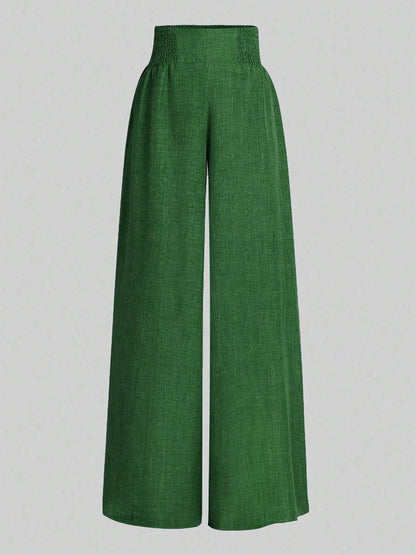 High Waist Linen Look Wide Leg Resort Pants