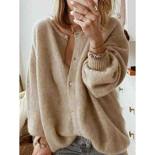 Women Oversized Knit Cardigan Button Front Soft Sweater