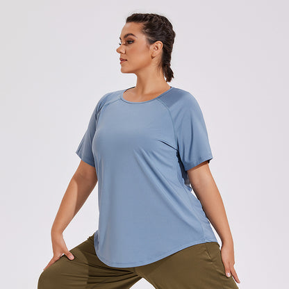 Plus size new mesh beautiful back loose quick-drying T-shirt blouse breathable yoga wear short-sleeved running fitness sportswear women