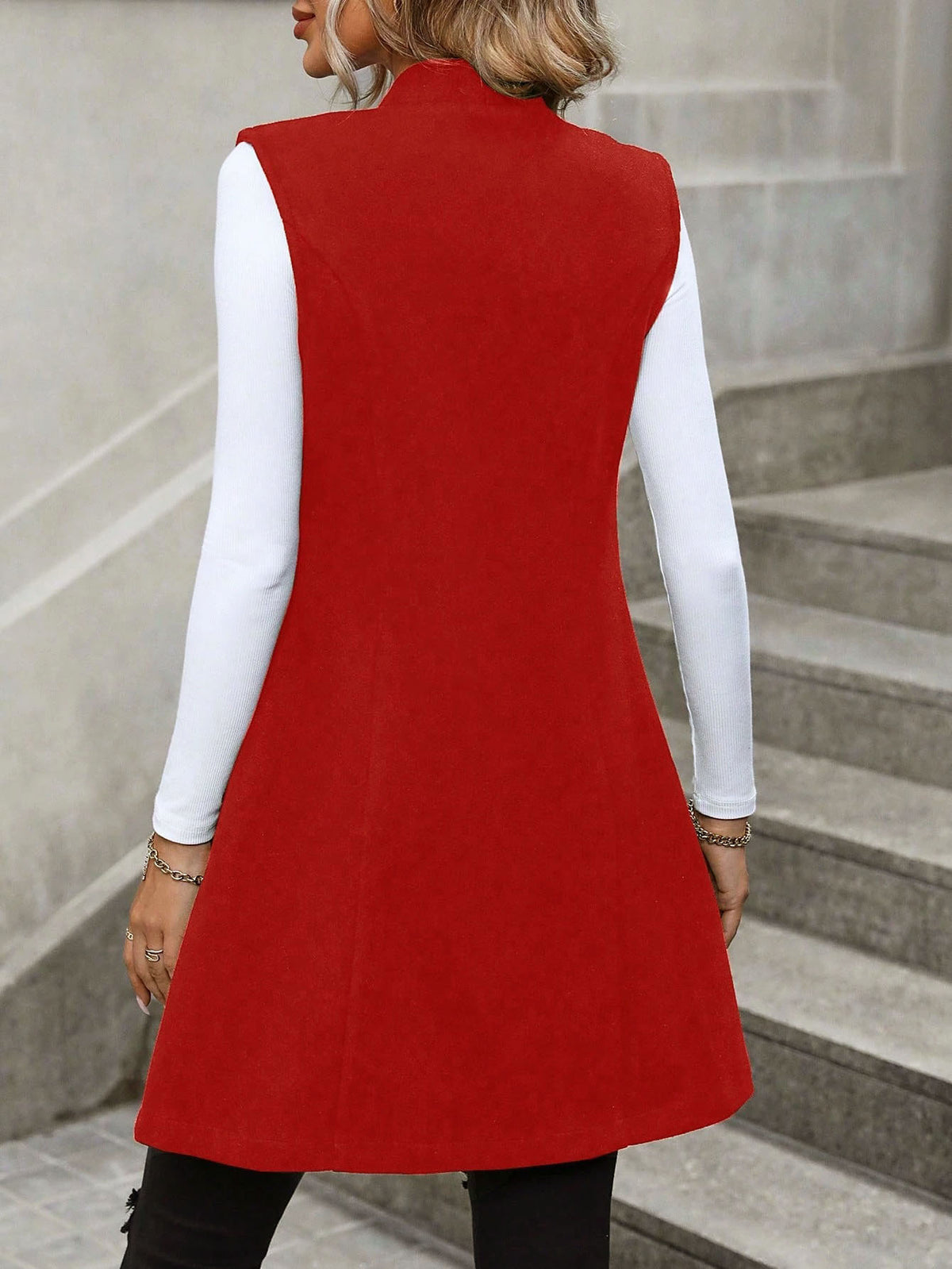 Women's Long Sleeveless Blazer Vest Button Front Jacket