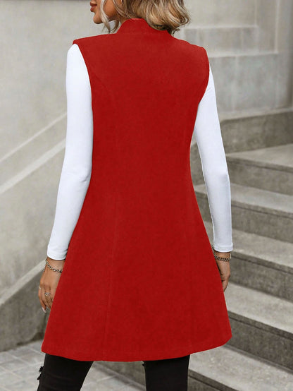 Women's Long Sleeveless Blazer Vest Button Front Jacket