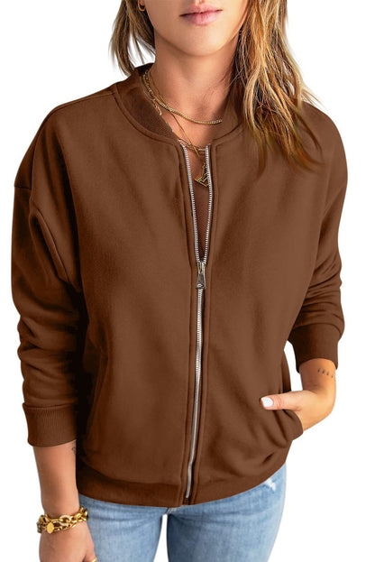 Women's Oversized Zip Up Bomber Jacket Casual