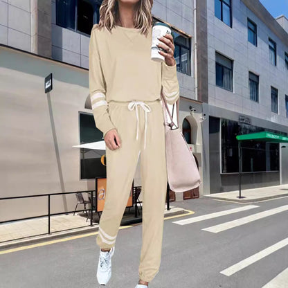 Women's Solid Two Piece Set Long Sleeve Top & Jogger Pants