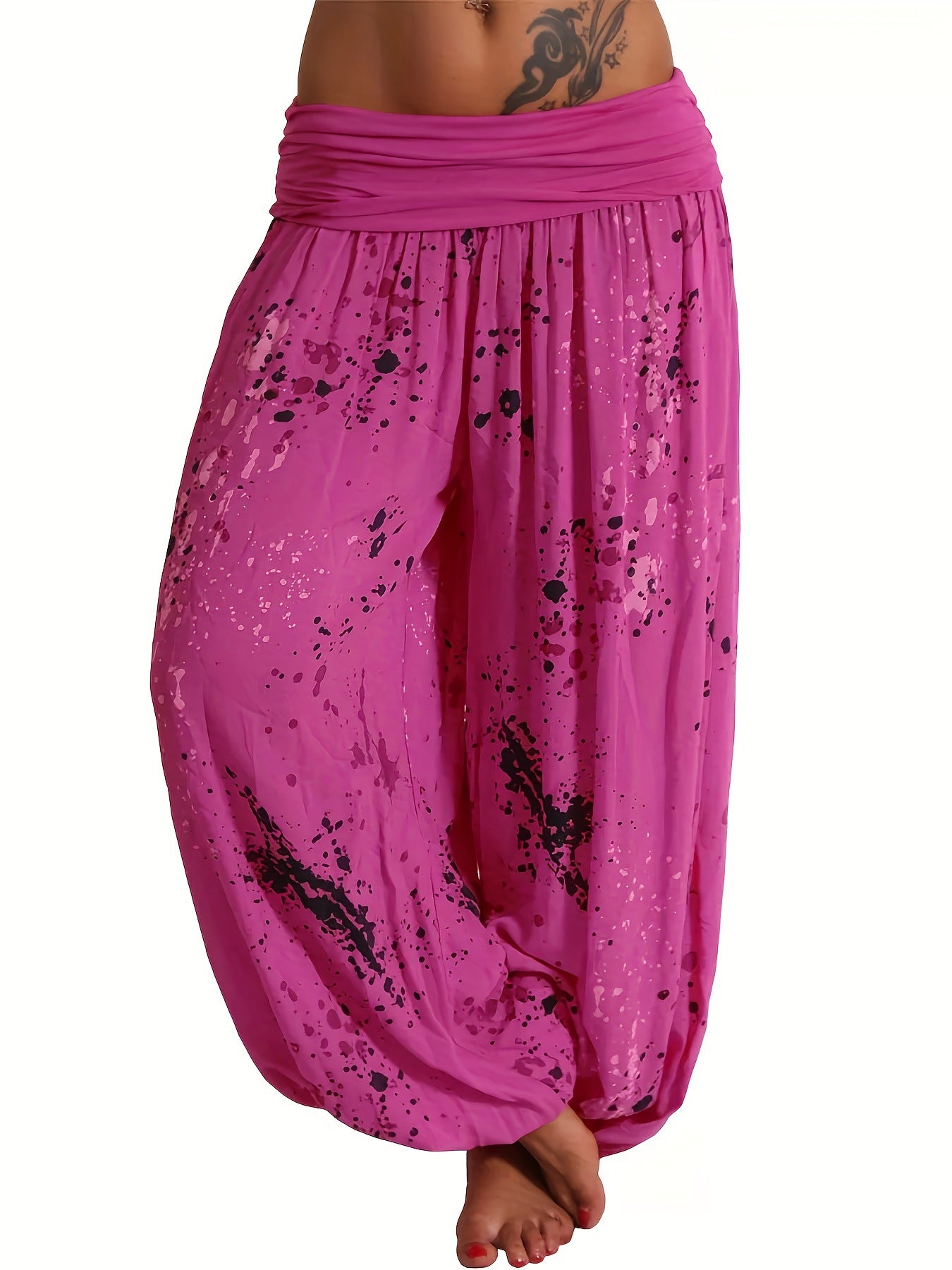 Women's Comfy Boho Harem Pants Splatter Print Yoga Lounge