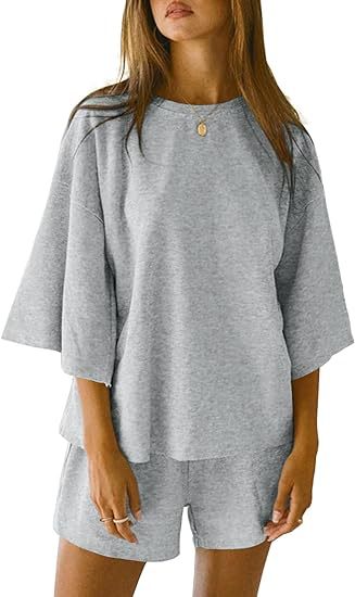 Women's 2 Piece Oversized Lounge Shorts Set Casual Solid