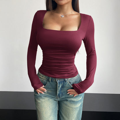 Women's Y2K Square Neck Long Sleeve Fitted Crop Top