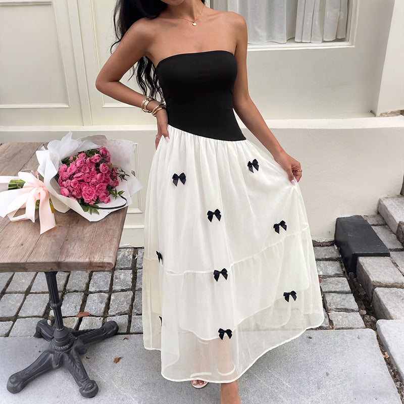 Color Block Strapless Maxi Dress Bow Detail Y2K Summer