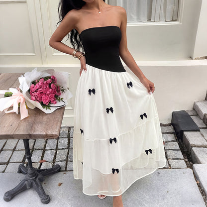 Color Block Strapless Maxi Dress Bow Detail Y2K Summer