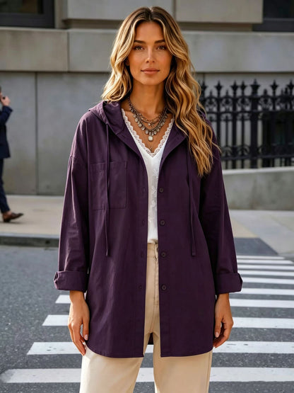 Women's Oversized Hooded Utility Button Up Shacket