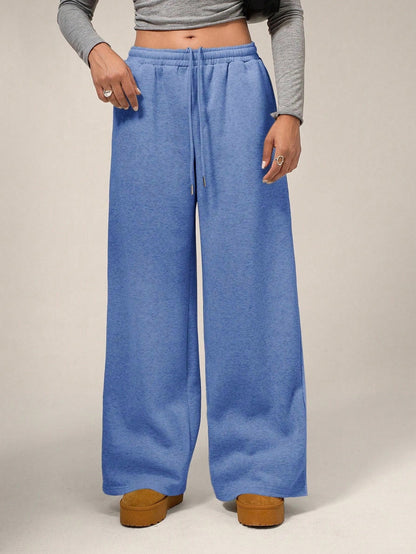 Women Fleece Wide Leg Sweatpants Drawstring Lounge Pants