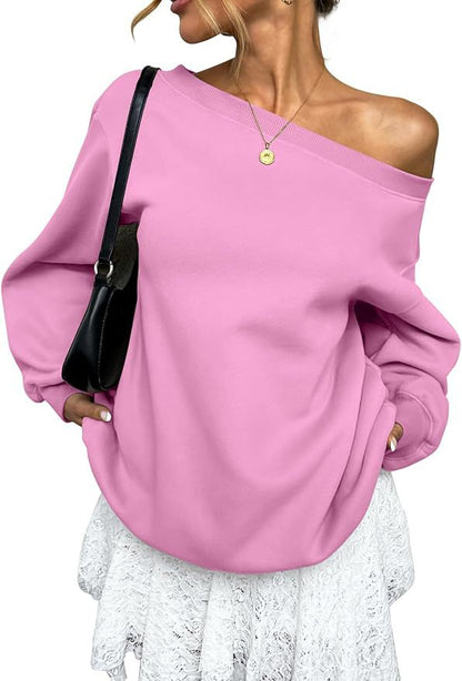 Off Shoulder Sweatshirt Women Oversized Casual Pullover