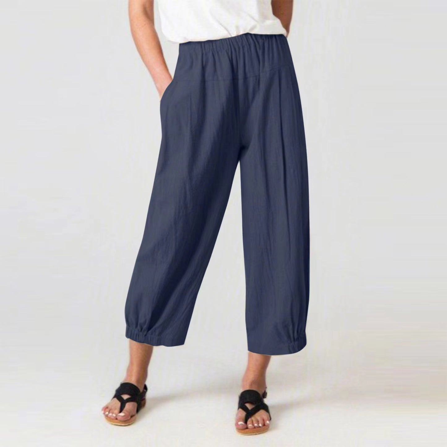 Plus Size Basic Women's Casual Pants, Wide Baggy Pants