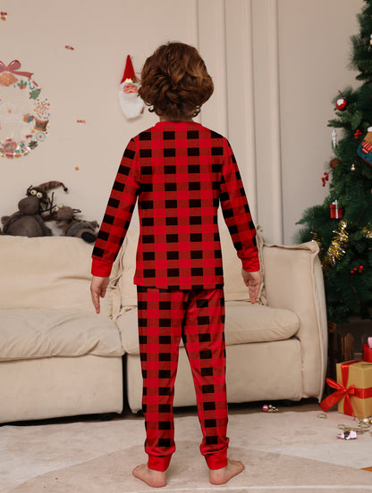 Red and Black Plaid Parent-child Printed Christmas Pajama Set