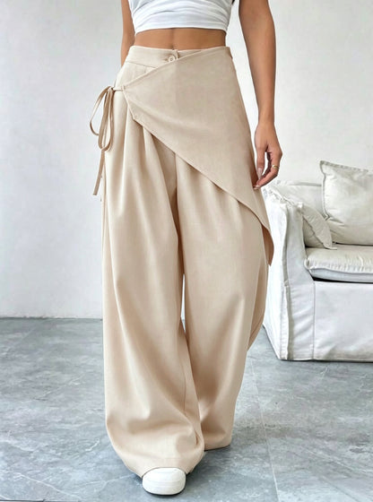 Women's High Waist Wide Leg Dress Pants Asymmetrical Tie
