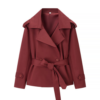 Women's Belted Cropped Lapel Jacket Blazer