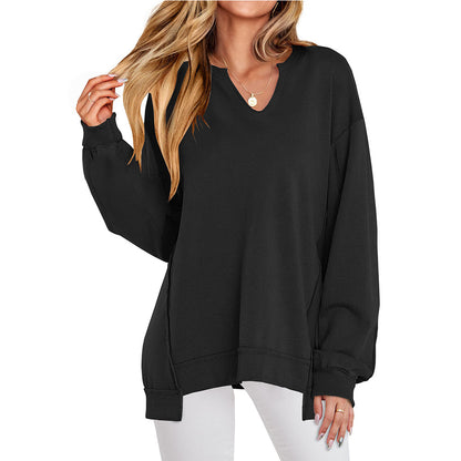 Bold Striped V-Neck Sweatshirt with Neon Contrast Trim
