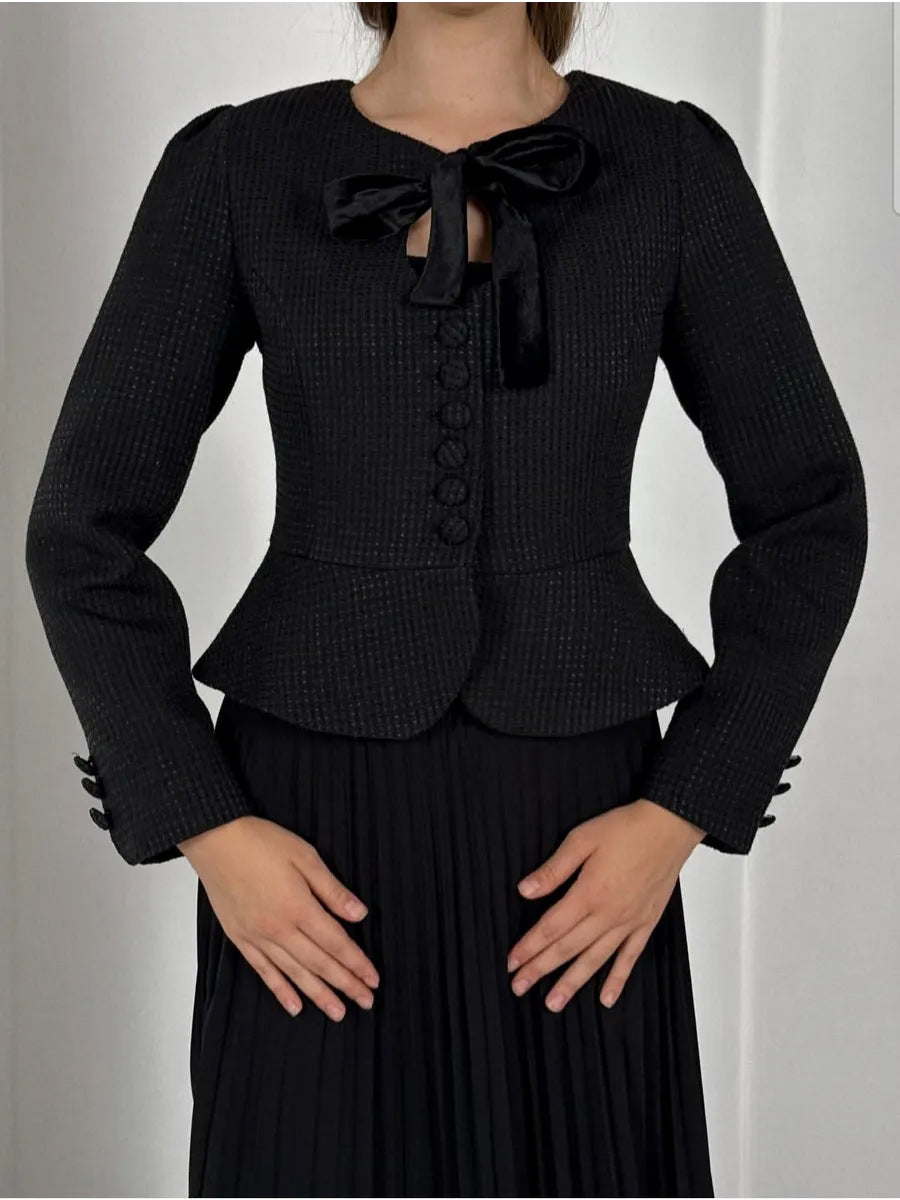 Women's Tweed Bow Cardigan Jacket French Chic