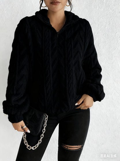 Women's Sherpa Jacquard Quarter Zip Pullover Sweatshirt