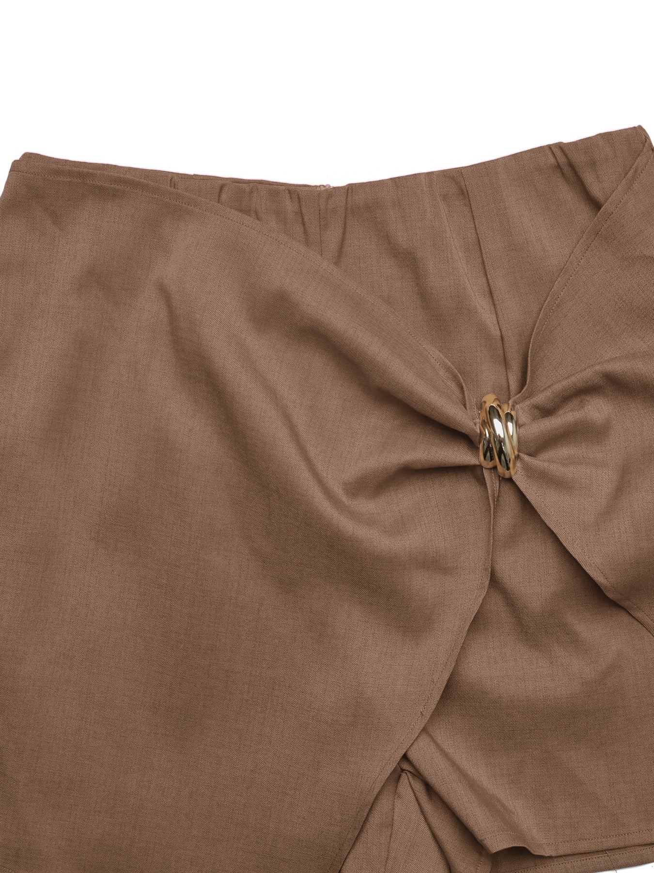 Solid Wrap Skort Metal Ring Twist High Waist