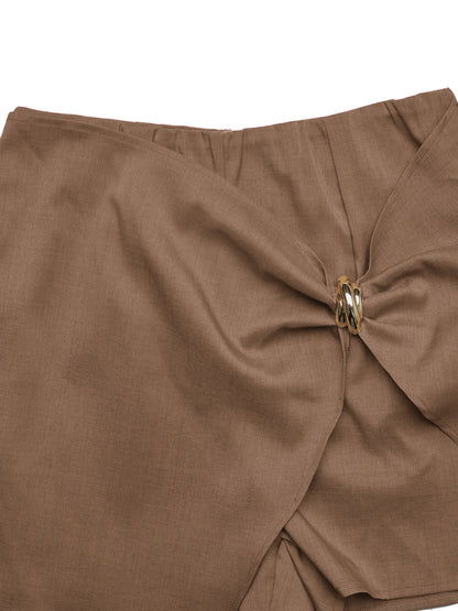 Solid Wrap Skort Metal Ring Twist High Waist