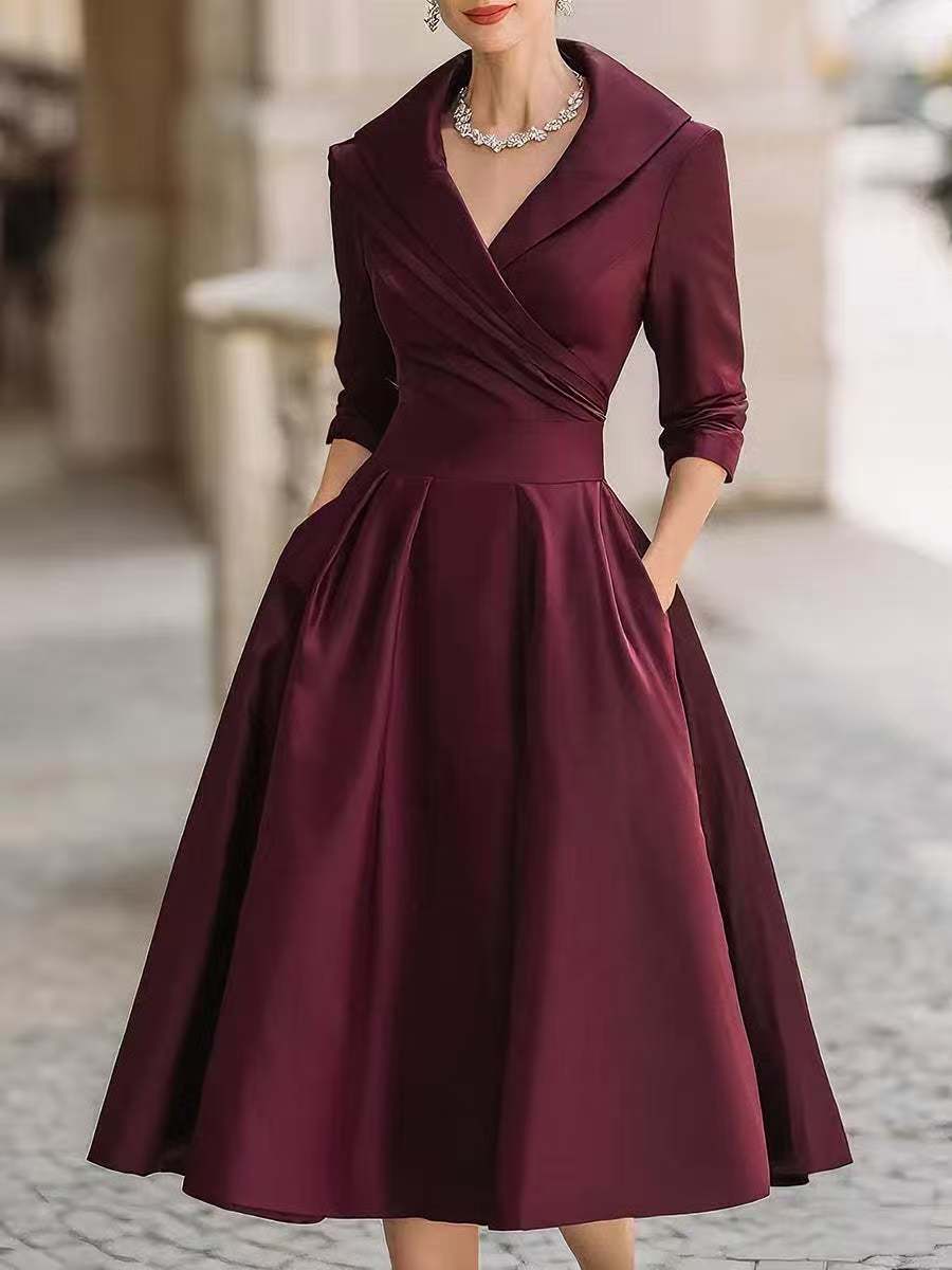 Women's Vintage Fit and Flare Blazer Midi Dress Long Sleeve
