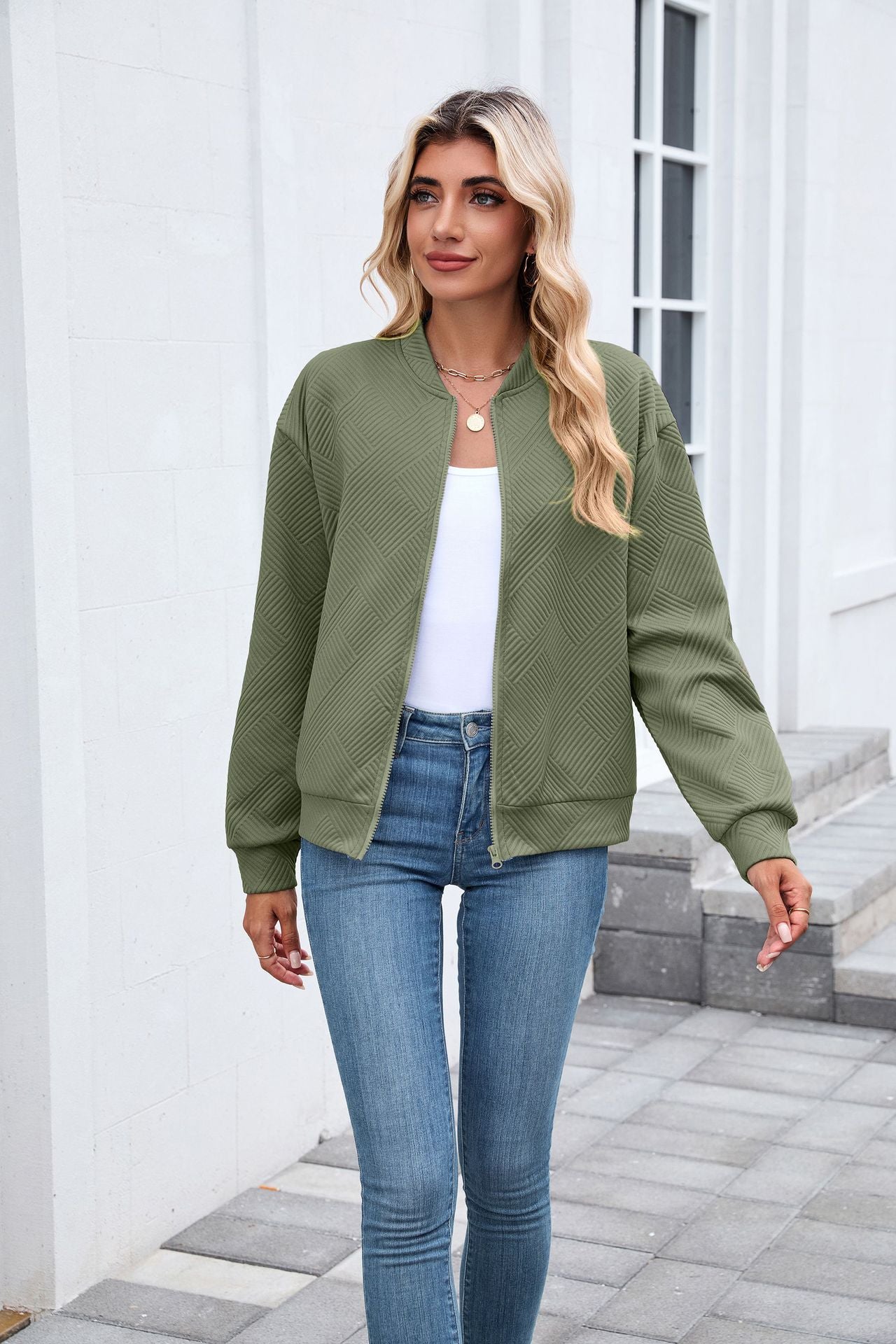 Women's Casual Zip Up Sweatshirt Jacket Long Sleeve Quilted