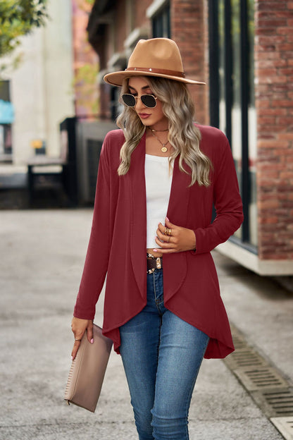 Women's Open Front Long Sleeve Solid Cardigan Sweater