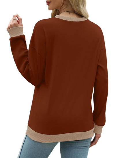 Colorblock Crewneck Pullover Sweatshirt for Women