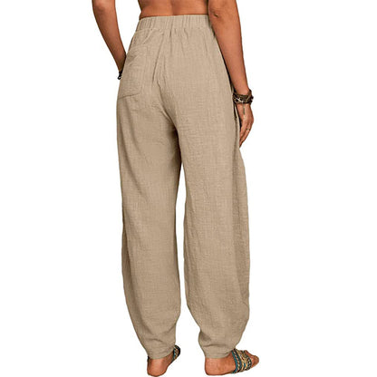 Women's Linen Harem Pants High Waist Loose Casual Boho