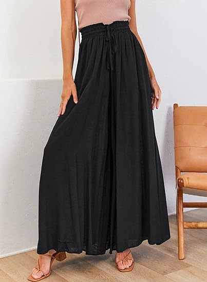 High-Waist Wide-Leg Palazzo Pants – Cotton-Linen Blend with Pockets