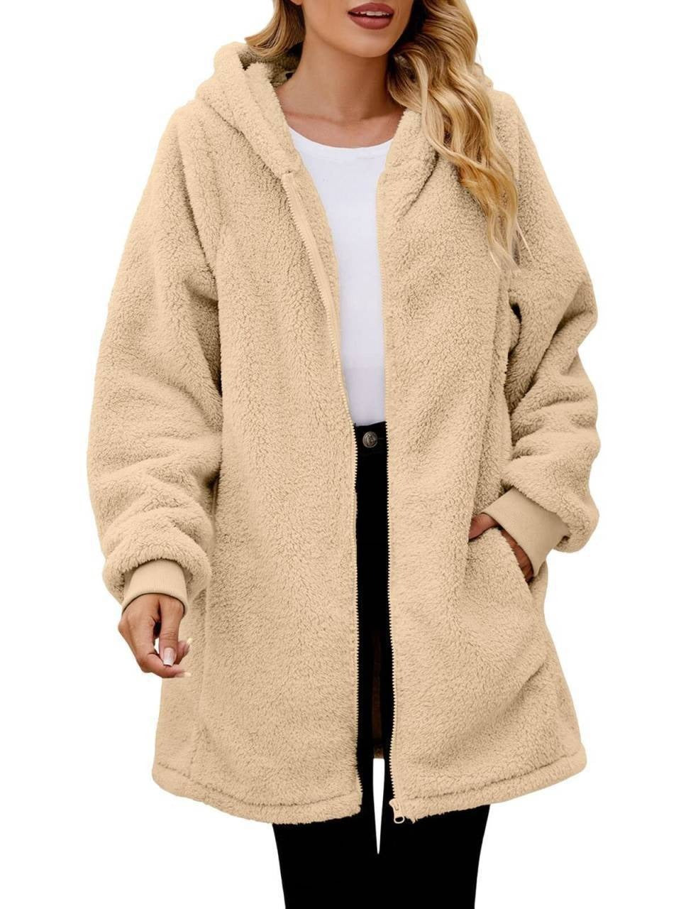 Women's Oversized Sherpa Fleece Zip Up Hooded Jacket