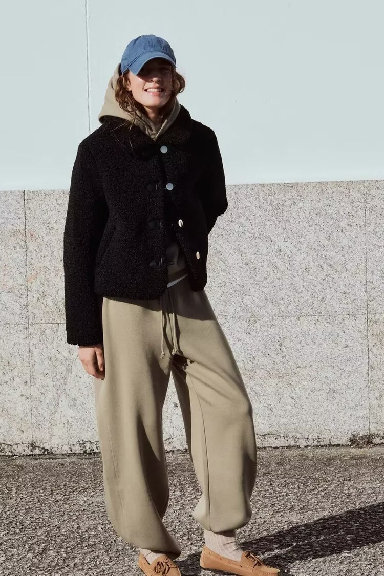 Women's Cropped Fleece Lapel Jacket Chic Short Coat