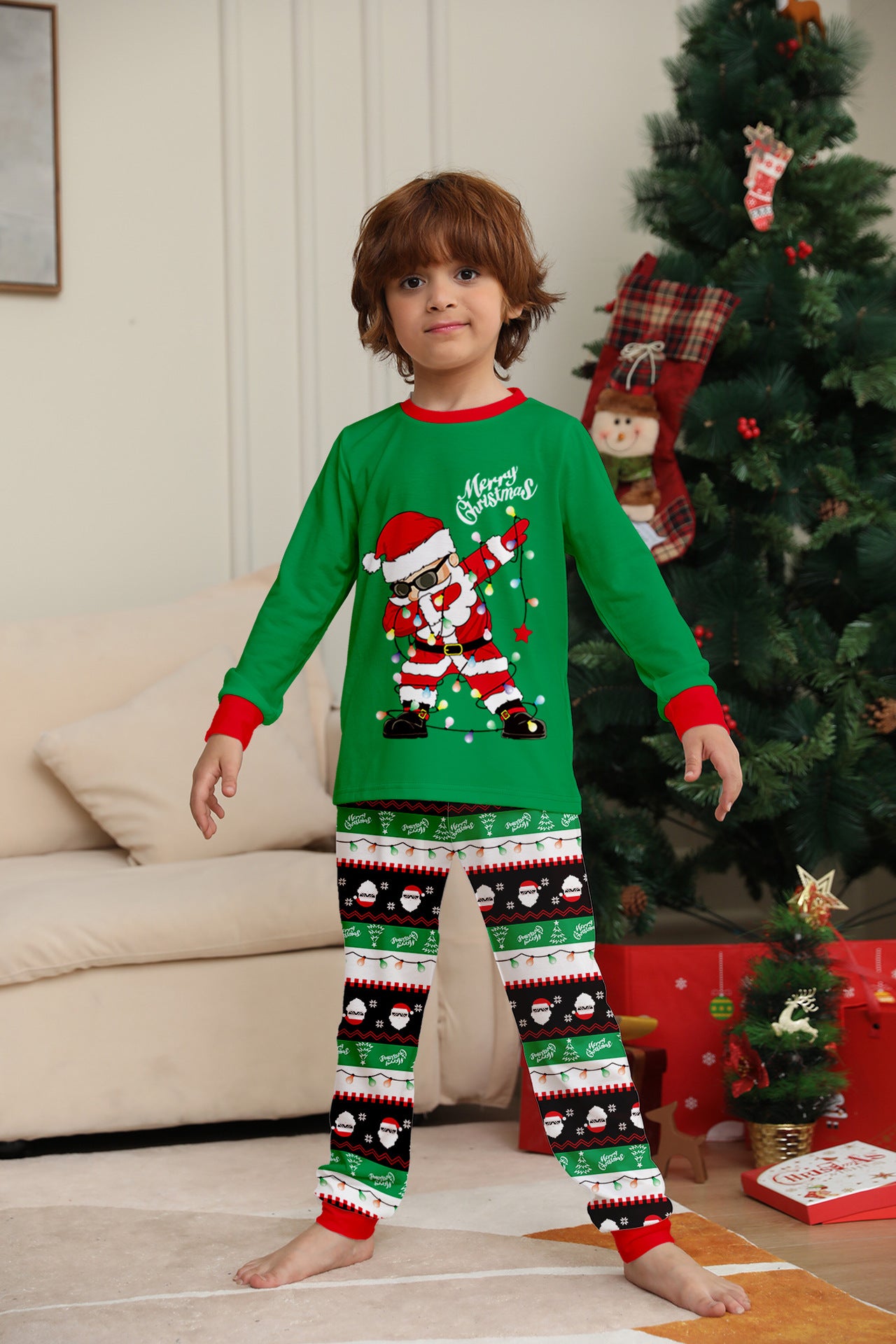 Santa Print Parent-child Outfit Long-sleeved Christmas Pajama Set