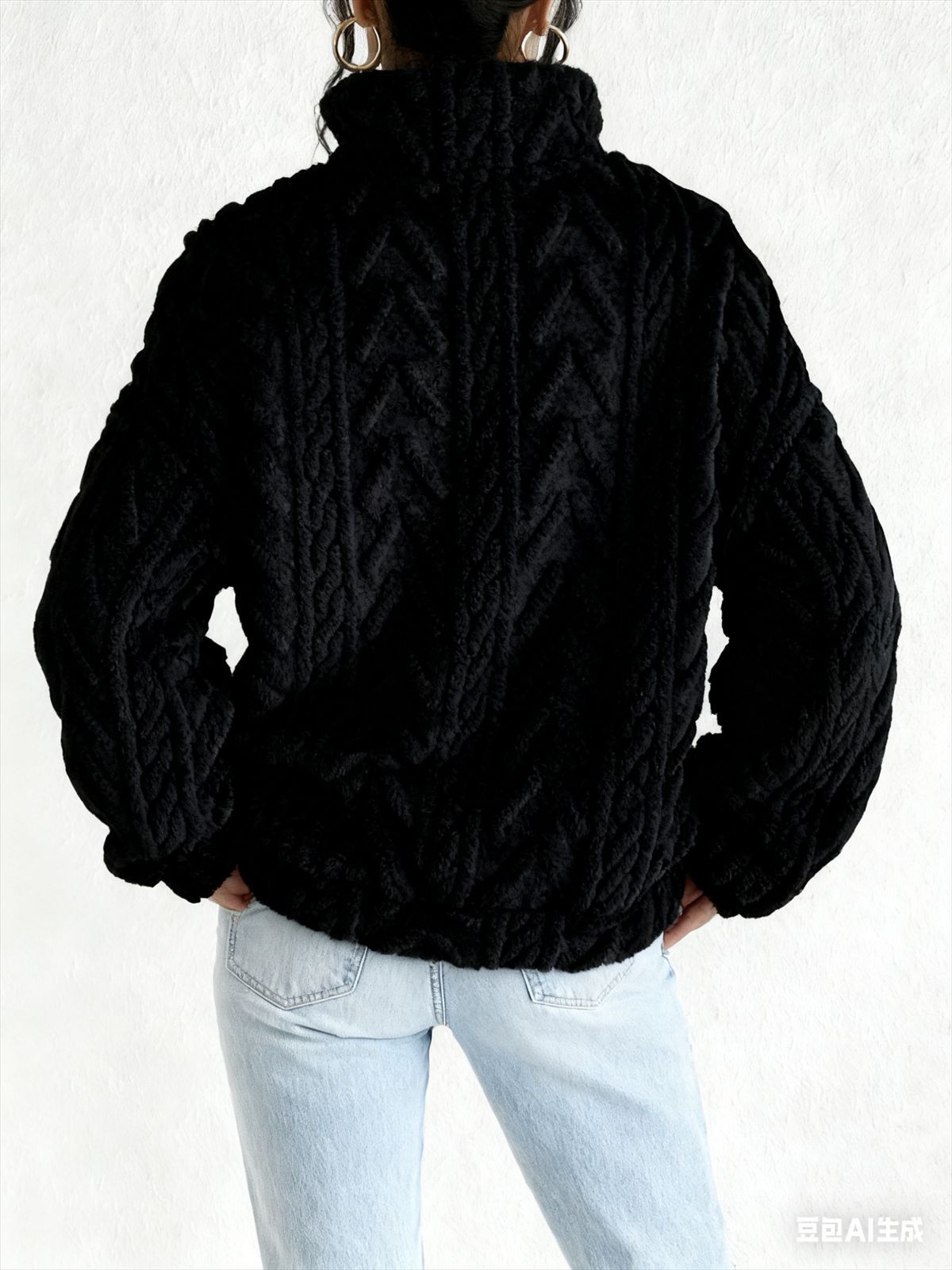 Women's Sherpa Jacquard Quarter Zip Pullover Sweatshirt
