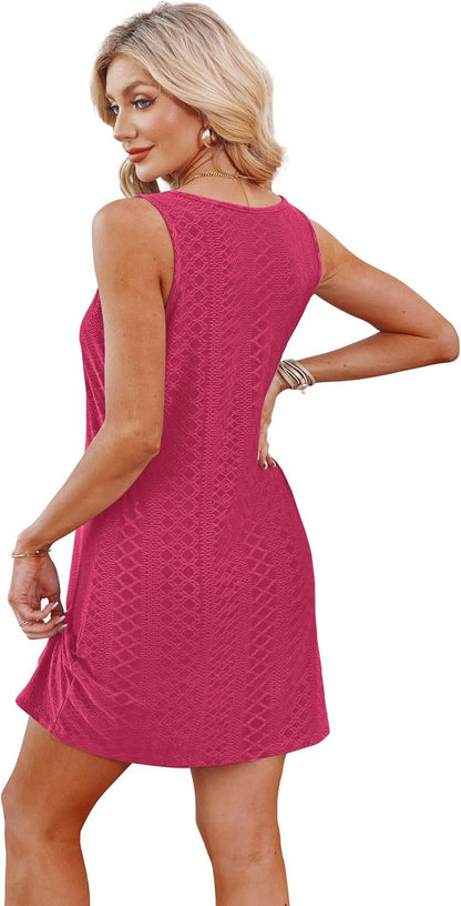 Summer Hollow Out Vacation Tank Dress with Knot Detail