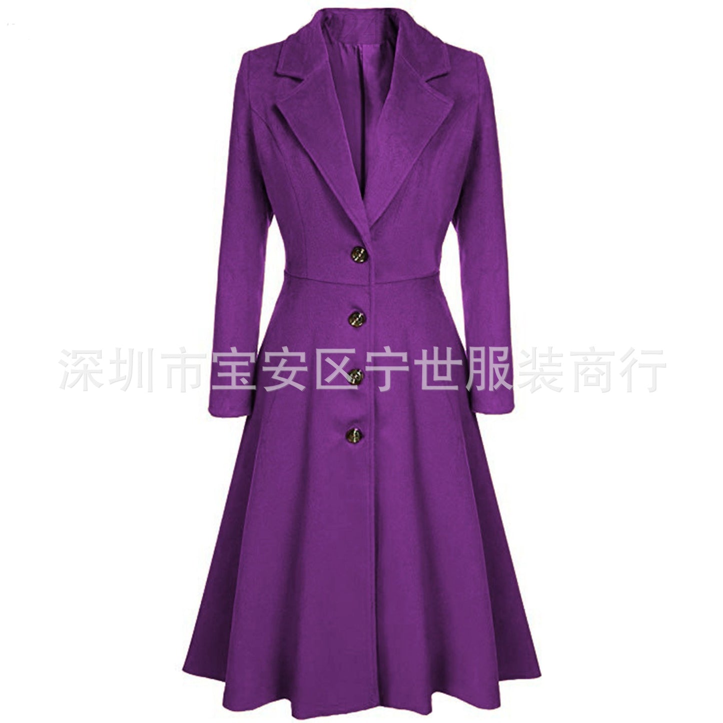 Women Winter A-Line Wool Coat Lapel Midi Jacket Pockets