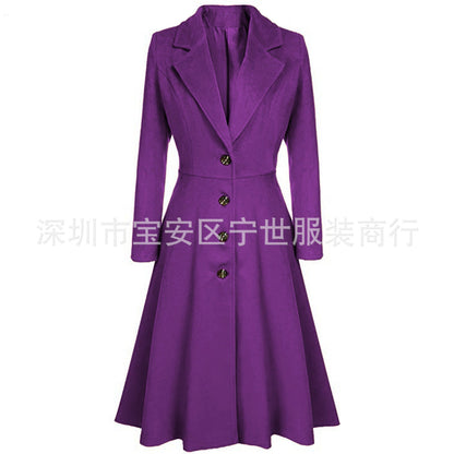 Women Winter A-Line Wool Coat Lapel Midi Jacket Pockets