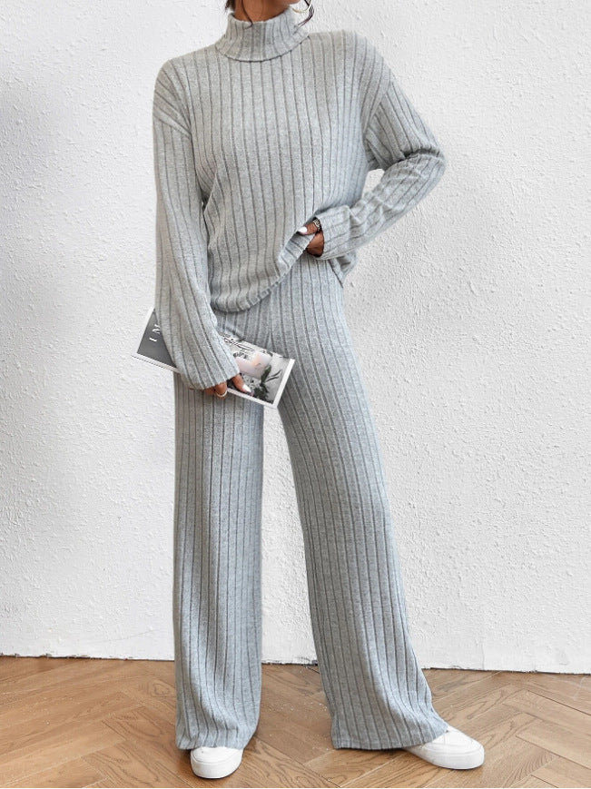 Women's Ribbed Turtleneck Two Piece Pants Set