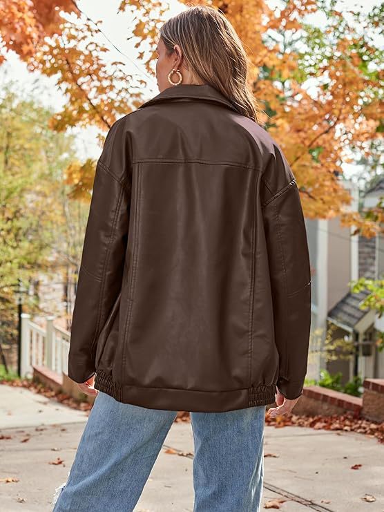 Women's Oversized Faux Leather Moto Jacket Zip Up